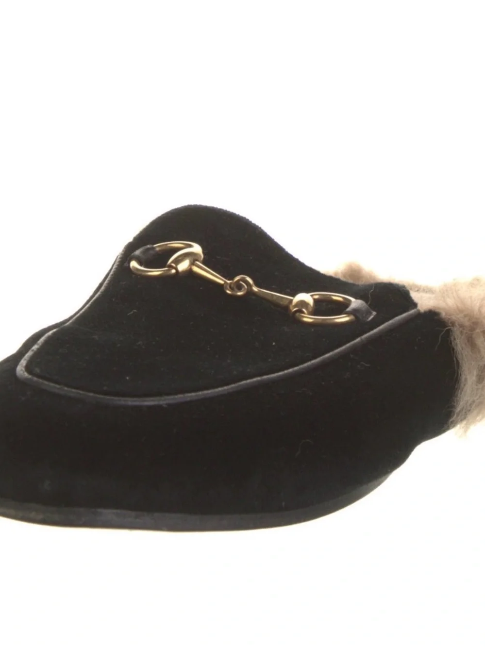 Gucci Black Velvet Fur-Lined Horsebit Backless Mules - Picture 2 of 4